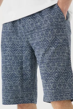 Discount boohooMAN Tall Elasticated Waist Relaxed Jacquard Abstract Shorts navy