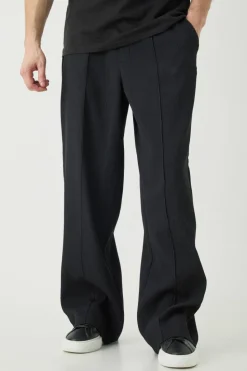 Fashion boohooMAN Tall Elasticated Waist Wide Leg Pleated Pintuck Seam Trouser black