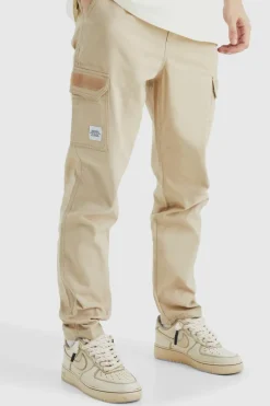 Fashion boohooMAN Tall Elastic Comfort Felt Detail Cargo Trouser stone