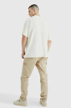 Fashion boohooMAN Tall Elastic Comfort Felt Detail Cargo Trouser stone