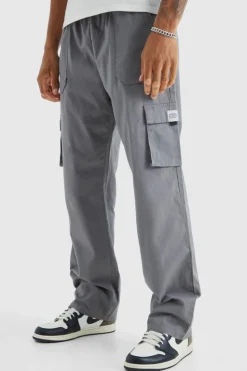 New boohooMAN Tall Elastic Waist Relaxed Fit Buckle Cargo Jogger slate