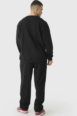 Shop boohooMAN Tall 13 Embroidered Sweat Tracksuit black