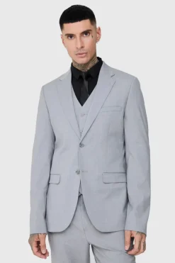 New boohooMAN Tall Essential Slim Fit Suit Jacket In grey