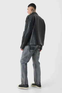 Cheap boohooMAN Tall Extreme Oversized Textured PU Biker Jacket In black