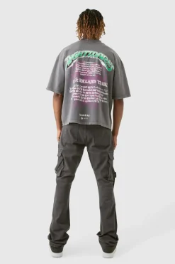 Flash Sale boohooMAN Tall Fixed Waist Slim Stacked Flare Strap Cargo Trouser charcoal
