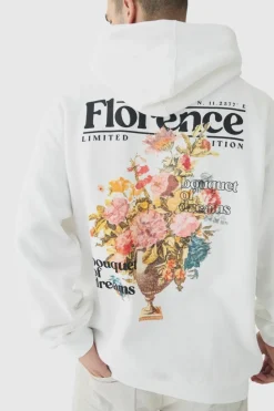Best boohooMAN Tall Floral Back Print Oversized Hoodie white