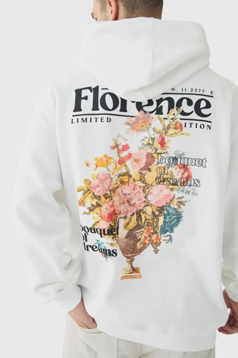 Best boohooMAN Tall Floral Back Print Oversized Hoodie white