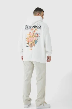 Best boohooMAN Tall Floral Back Print Oversized Hoodie white
