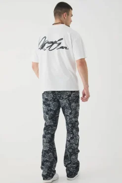 Cheap boohooMAN Tall Floral Jacquard Multi Cargo Flared Jeans black