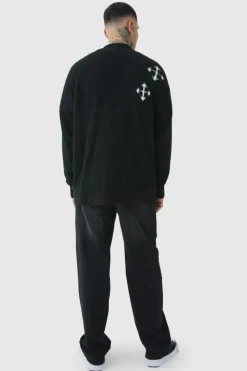 Cheap boohooMAN Tall Fluffy Knit Gothic Cross Applique Cardigan black
