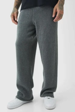 Hot boohooMAN Tall Fluffy Knit Relaxed Fit Joggers charcoal