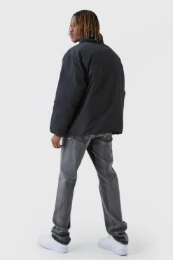 Fashion boohooMAN Tall Funnel Neck Padded Jacket In black
