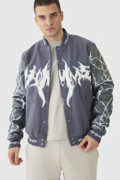 Best Sale boohooMAN Tall Gothic Applique Bomber Jacket grey