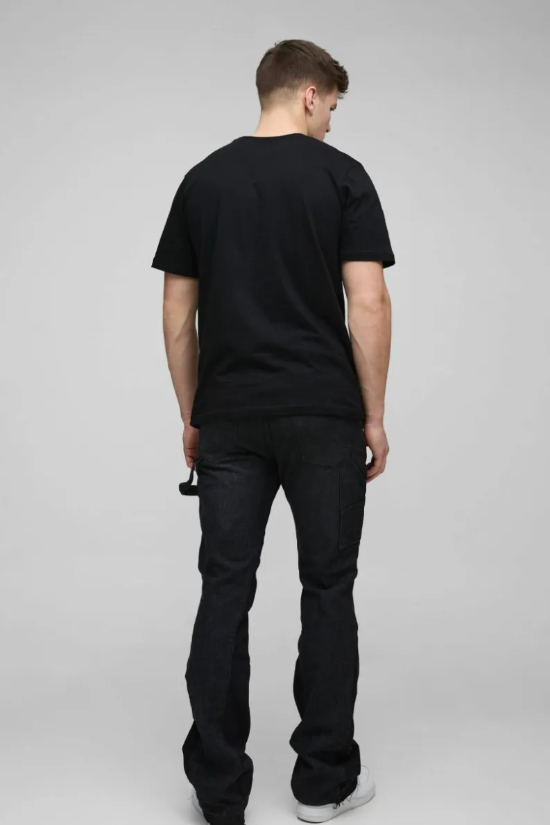 Clearance boohooMAN Tall Gothic Cross Gusset Flared Jeans washed black