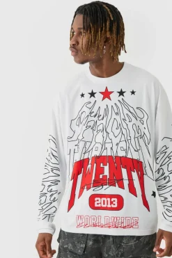 Cheap boohooMAN Tall Graphic Long Sleeve T-Shirt white