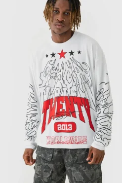 Cheap boohooMAN Tall Graphic Long Sleeve T-Shirt white