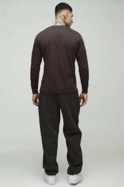 Outlet boohooMAN Tall 330GSM Basic Oversized Fit Jogger chocolate