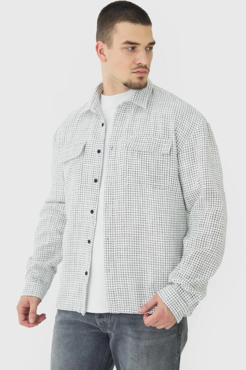 Hot boohooMAN Tall Heavy Weight Boucle Overshirt white