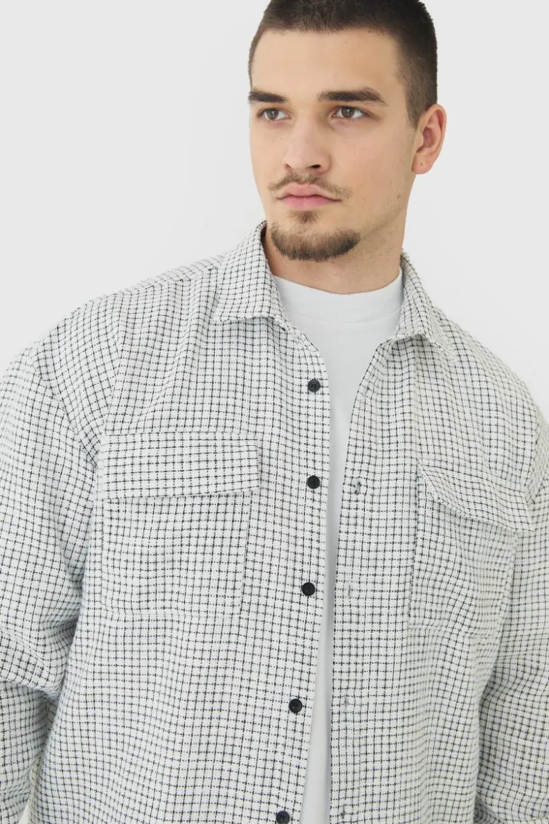 Hot boohooMAN Tall Heavy Weight Boucle Overshirt white