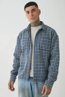 Discount boohooMAN Tall Heavy Weight Boucle Shacket blue