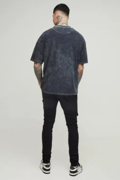 New boohooMAN Tall Heavyweight Skinny Fit Cargo Trousers charcoal