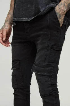New boohooMAN Tall Heavyweight Skinny Fit Cargo Trousers charcoal