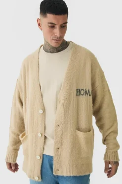 Best boohooMAN Tall Homme Fluffy Knit Cardigan ecru