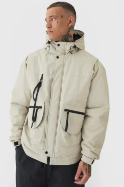 Cheap boohooMAN Tall Hooded Utility Tech Parka Jacket In stone
