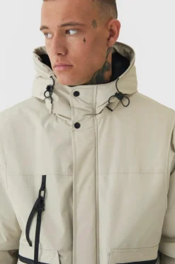Cheap boohooMAN Tall Hooded Utility Tech Parka Jacket In stone