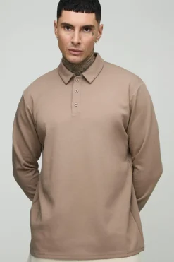 Fashion boohooMAN Tall Interlock Smart Rugby Polo taupe