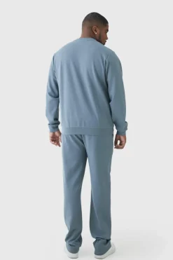 Best boohooMAN Tall Interlock Smart Tapered Joggers grey blue