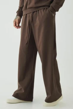 Cheap boohooMAN Tall Interlock Smart Wide Leg Trousers chocolate