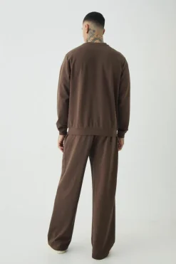 Cheap boohooMAN Tall Interlock Smart Wide Leg Trousers chocolate