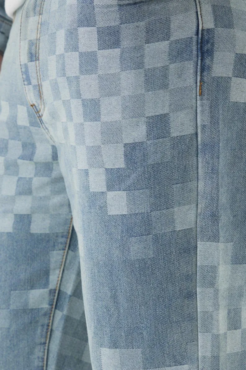 Flash Sale boohooMAN Tall Jacquard Check Relaxed Fit Jeans dark blue