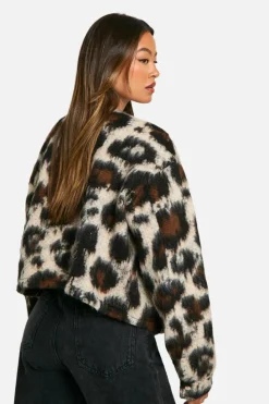Cheap boohoo Tall Wool Look Bomber Jacket leopard