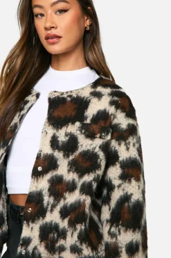 Cheap boohoo Tall Wool Look Bomber Jacket leopard
