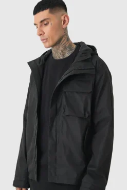 Discount boohooMAN Tall Lightweight Hooded Parka Jacket In black