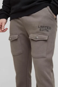 Clearance boohooMAN Tall Limited Slim Flare Cargo Gusset Jogger charcoal
