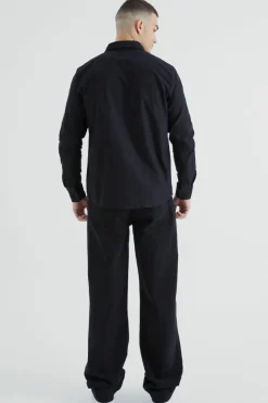 Best Sale boohooMAN Tall Long Sleeve Oxford Shirt black
