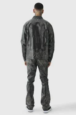 Cheap boohooMAN Tall Long Sleeve PU Bandana Print Shirt black