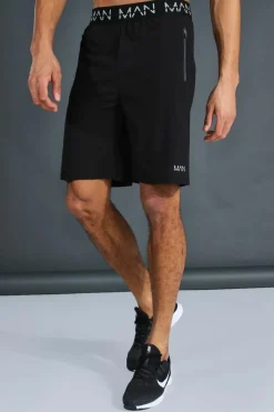 Best Sale boohooMAN Tall Man Active Gym Zip Pocket Regular Fit 9inch Shorts black