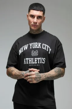 Discount boohooMAN Tall Man Active New York City Athletics' Oversized Extended Neck T-shirt black