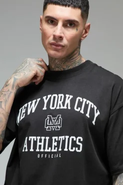 Discount boohooMAN Tall Man Active New York City Athletics' Oversized Extended Neck T-shirt black