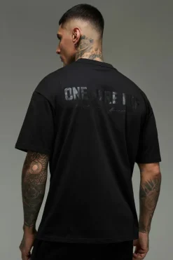 Hot boohooMAN Tall Man Active Oversized Extended Neck One More Rep T-shirt black
