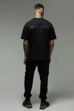 Hot boohooMAN Tall Man Active Oversized Extended Neck One More Rep T-shirt black