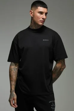 Hot boohooMAN Tall Man Active Oversized Extended Neck One More Rep T-shirt black