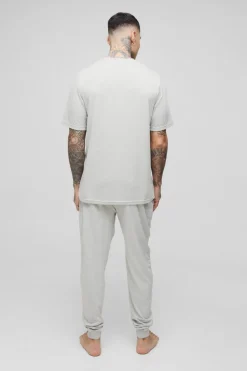 Flash Sale boohooMAN Tall Man Loungewear Cuffed Joggers and T-shirt Set grey marl