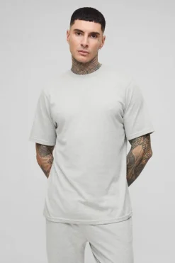 Flash Sale boohooMAN Tall Man Loungewear Cuffed Joggers and T-shirt Set grey marl