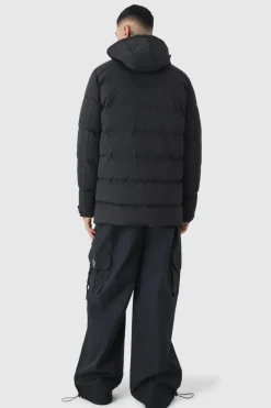 Clearance boohooMAN Tall Mid Length Hooded Puffer Jacket In black