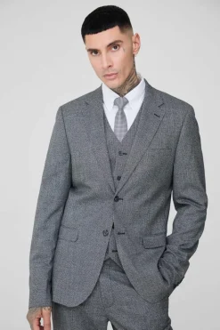 Outlet boohooMAN Tall Mini Dogtooth Single Breasted Slim Fit Suit Jacket grey